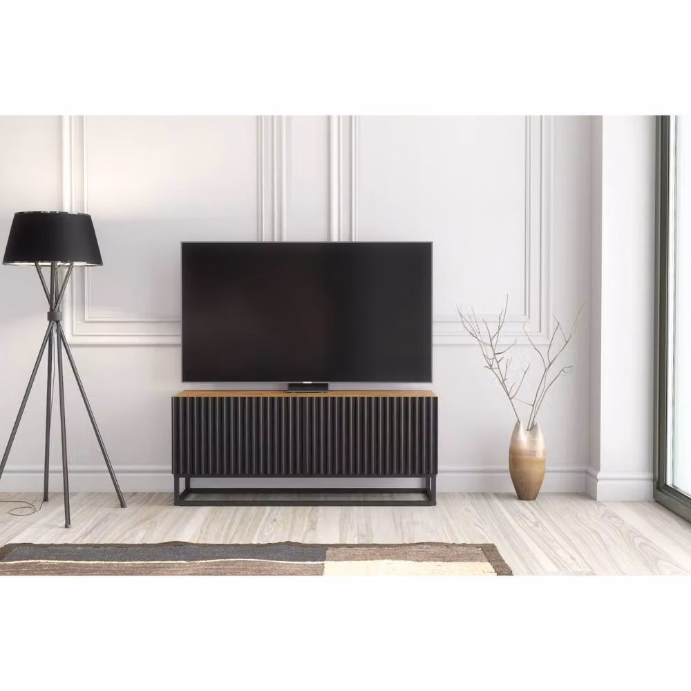 Creative Furniture Ripple TV Unit in Oak and Black with Fluted Doors, W: 100 cm, D: 35 cm, H: 45 cm – 2
