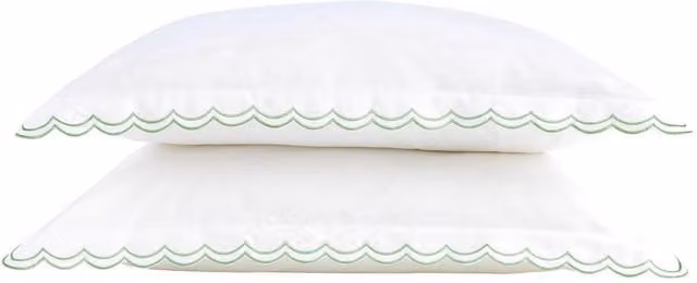 Christy Scallop Edge Oxford Pillowcase Pair in Green Cotton Sateen, 50 x 75 cm – 1