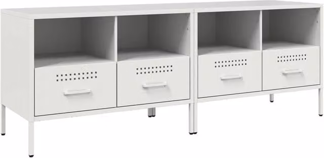 Berkfield Home Set of 2 White Metal Industrial TV Cabinets W: 68 cm, D: 39 cm, H: 50.5 cm – 1