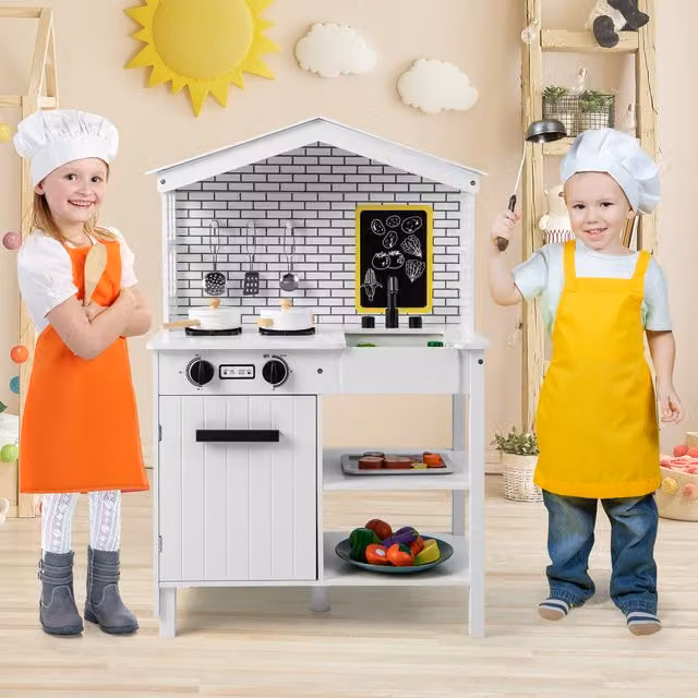 Costway Kids Wooden Play Kitchen Toy Set in White