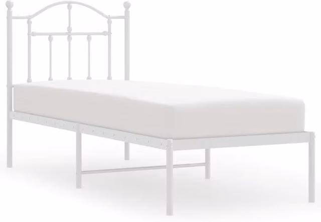 Berkfield Home Metal Bed Frame with Headboard in White, W/D/H: 75 x 190 cm Small Single