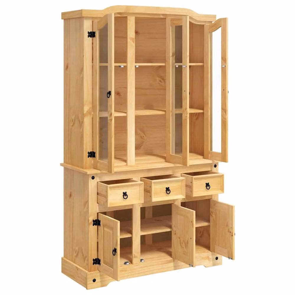 Berkfield Home Corona Highboard in Brown and Beige Solid Mexican Pine, W/D/H: 112 x 43 x 196 cm – 2