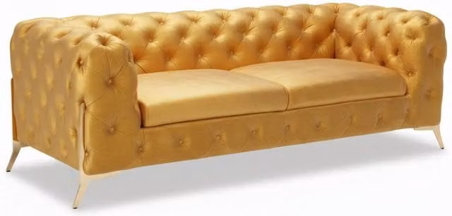 Stratus Interiors Modern Italian Chesterfield 3 Seater Sofa in Gold Plush Velvet, W: 195 cm, D: 63.5 cm, H: 63.5 cm