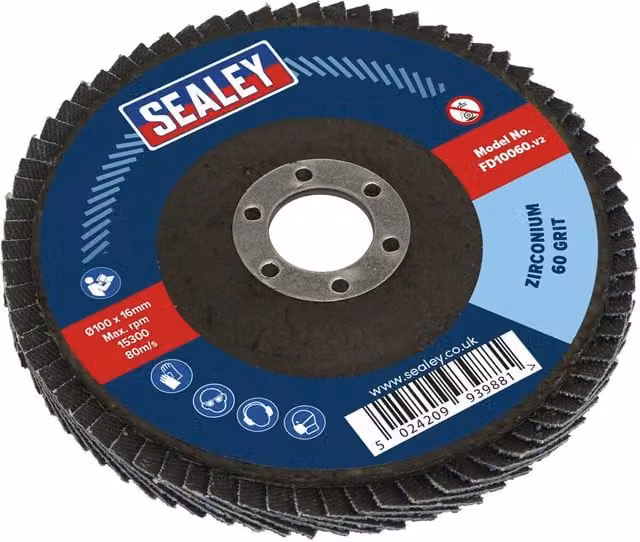 Loops 100mm Zirconium Flap Disc with 16mm Bore and Depressed Centre, 60 Grit – 1