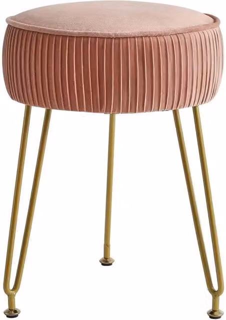 FORGEVIO Pink Velvet Vanity Stool Ottoman with Gold Metal Frame, W/D: 30 x 30 cm