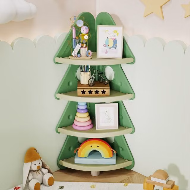 COSTWAY Green Freestanding Corner Bookshelf for Children