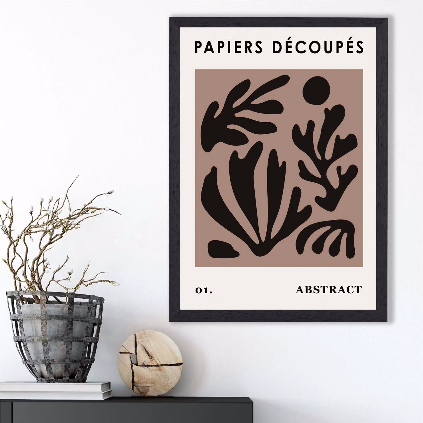 ARTZE Matisse Style Floral Cutout Framed Print in Brown and Black – 2