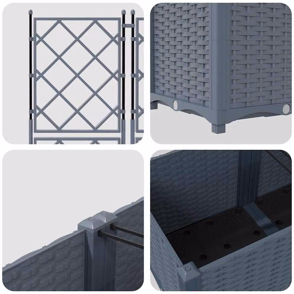 Berkfield Home Green Garden Planter with Trellis, 2 Pieces, Light Grey, W: 80 cm, D: 40 cm, H: 143 cm – 4
