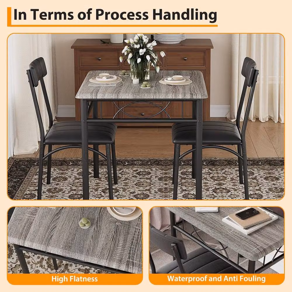 London Boutique 3-Piece Grey Rectangular Dining Table and 2 Chairs Set – 5