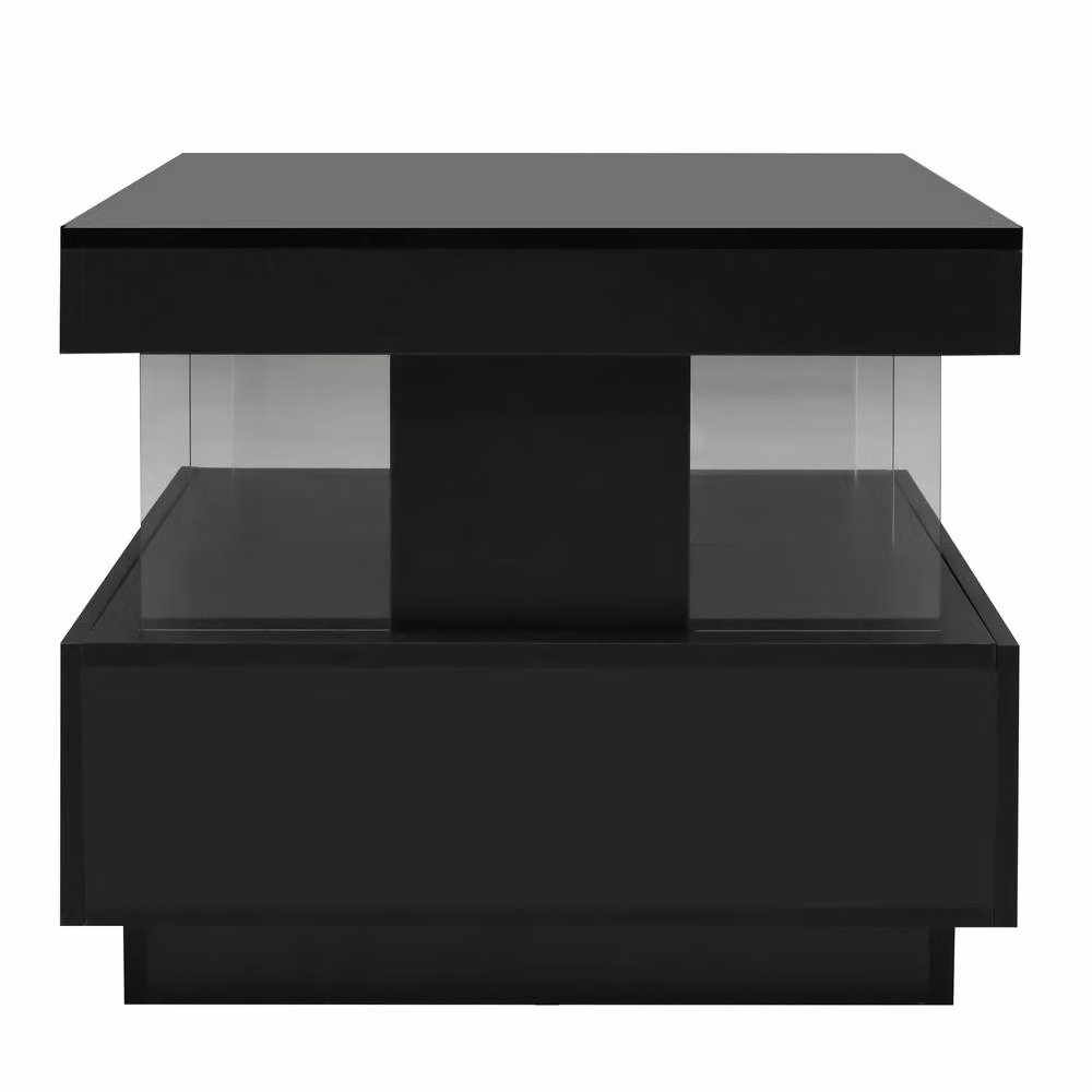 Merax High Gloss LED Coffee Table with 2 Drawers and Open Shelf in Black – 8