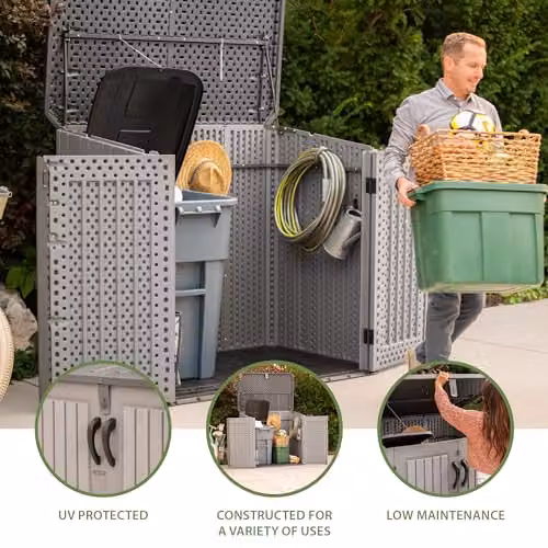 Lifetime Grey Plastic and Steel Low Cabinet Horizontal Storage Shed W/D/H: 146.0 x 128.0 x 94.0 cm