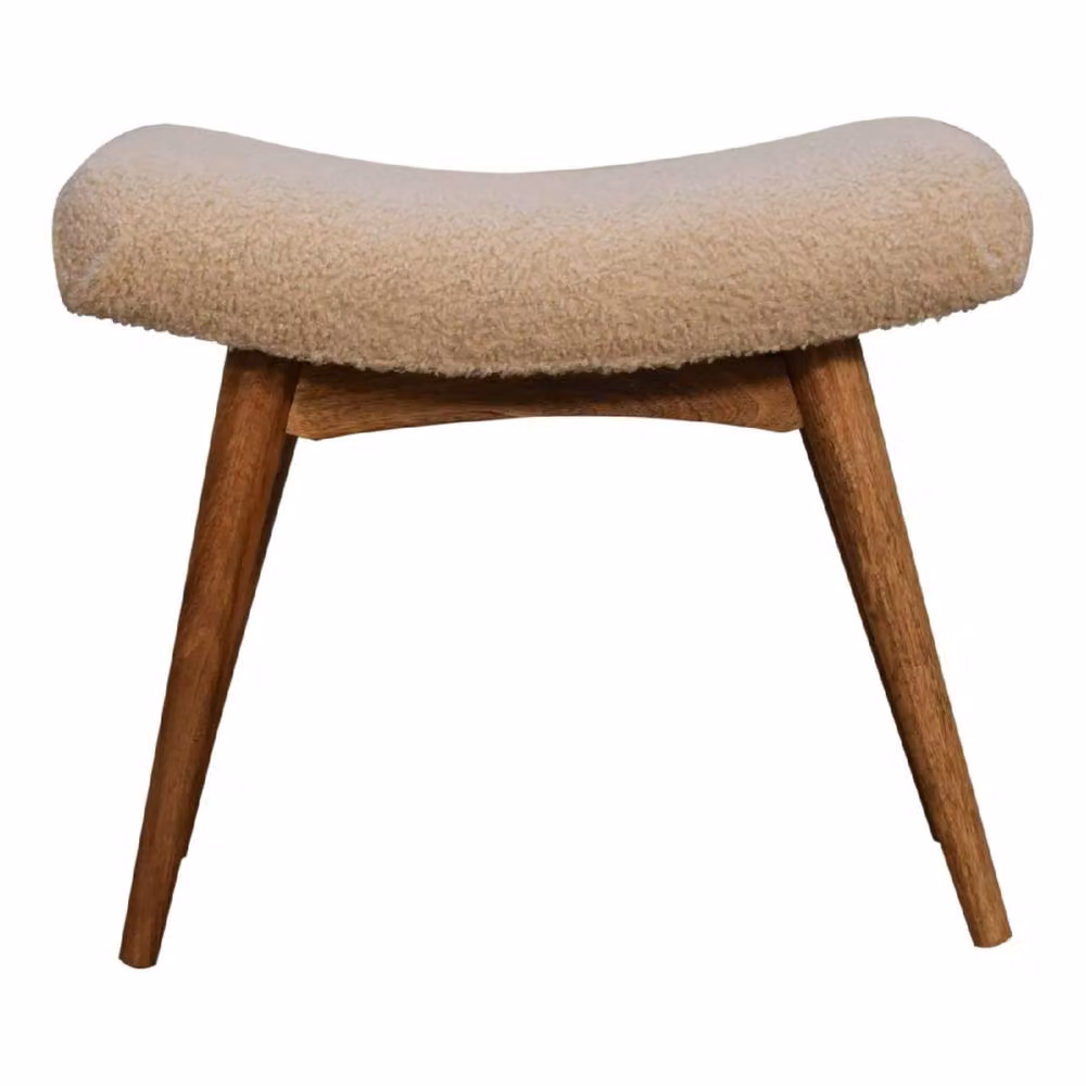 Wyld Haus Olbia Curved Bouclé Bench in Beige with Mango Wood Legs – 2