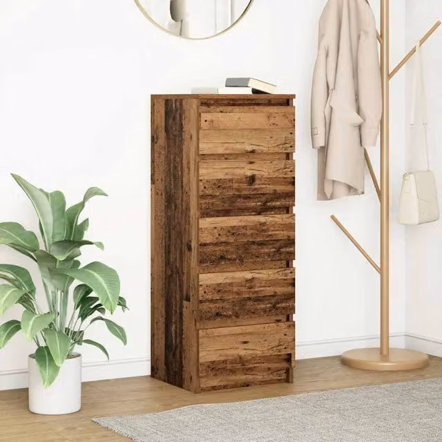 Berkfield Home Rustic Sideboard with Drawers in Brown, W/D/H: 37.5 x 35 x 99 cm
