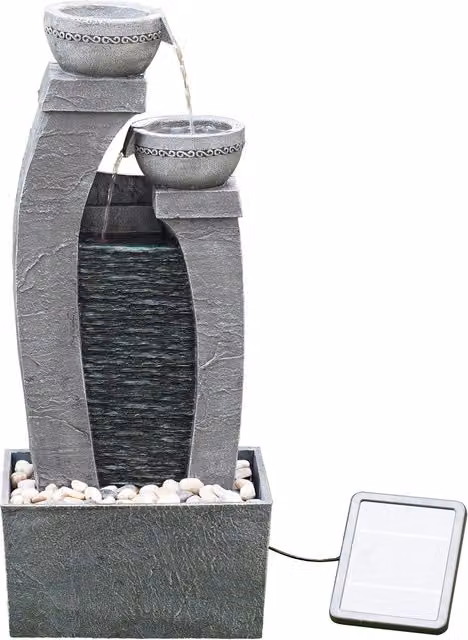 Peaktop Solar Powered Rectangular Stone Wall Fountain Garden Ornament in Grey