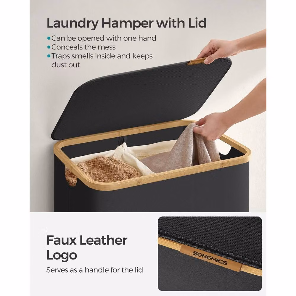 Kelvenix Laundry Basket with Lid and Removable Fabric Bag, Black, W/D/H: 70.5 x 38.5 x 52 cm – 3