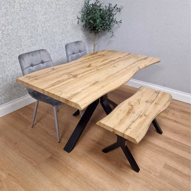 Kosy Koala Dakota Dining Set with Velvet Chairs and Bench, Grey, W: 140 cm