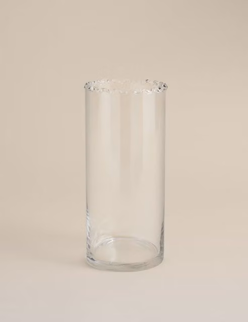 M&S Medium Cylinder Frill Top Glass Vase in Clear