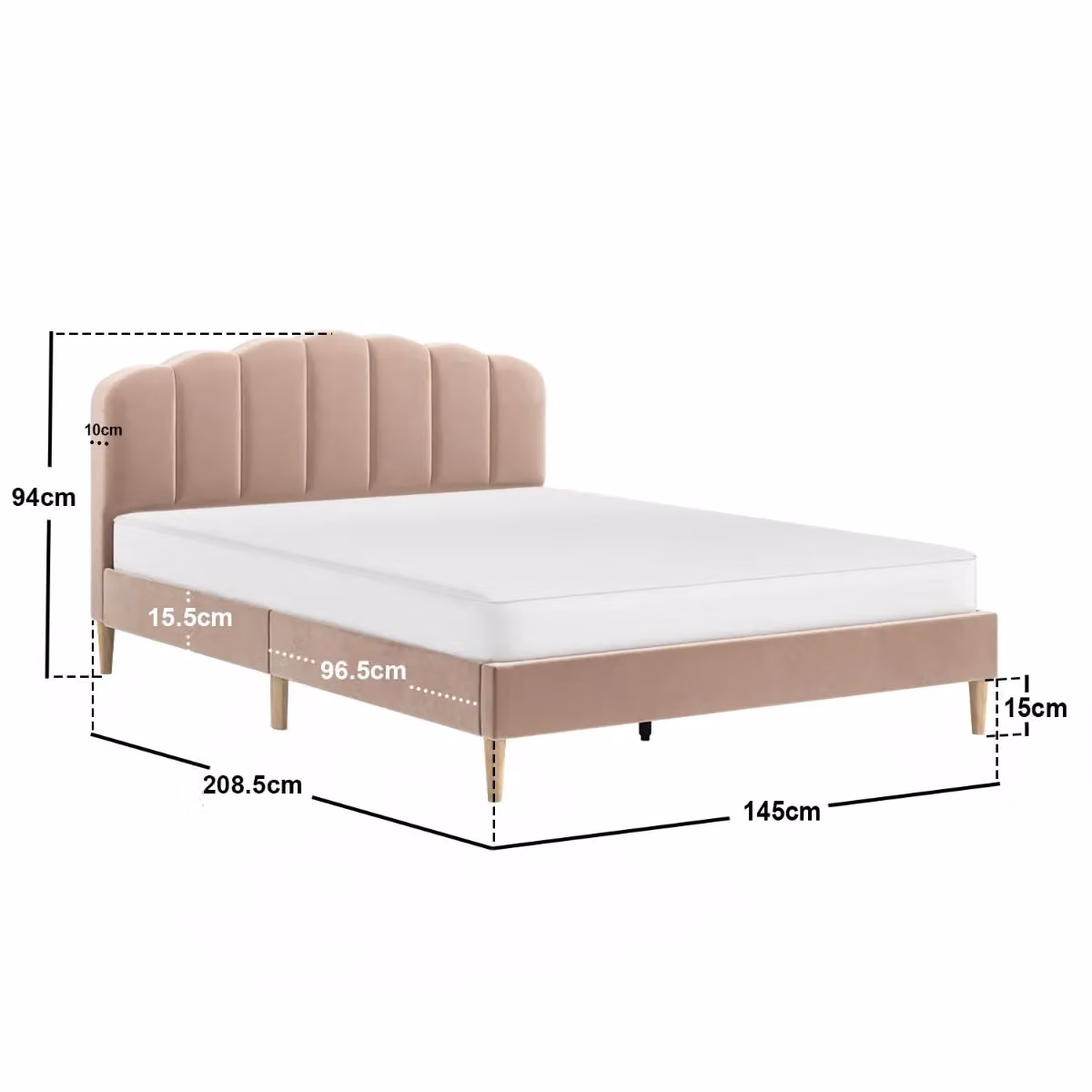 Flair Scallop Upholstered Velvet Bed Frame in Pink, 140 x 200 cm – 2