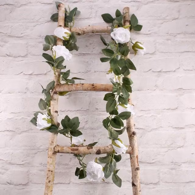 Kingsbury Gifts White Artificial Silk Rose Garland with Floral Foliage and Leaves
