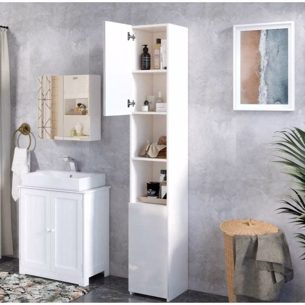 SPETLEK High Gloss Tall Bathroom Cabinet in White, Height: 183 cm – 2