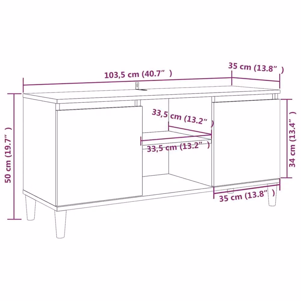 Berkfield Home Mid Century TV Cabinet in Smoked Oak Brown with Solid Wood Legs W: 103.5 cm, D: 35 cm, H: 50 cm – 6