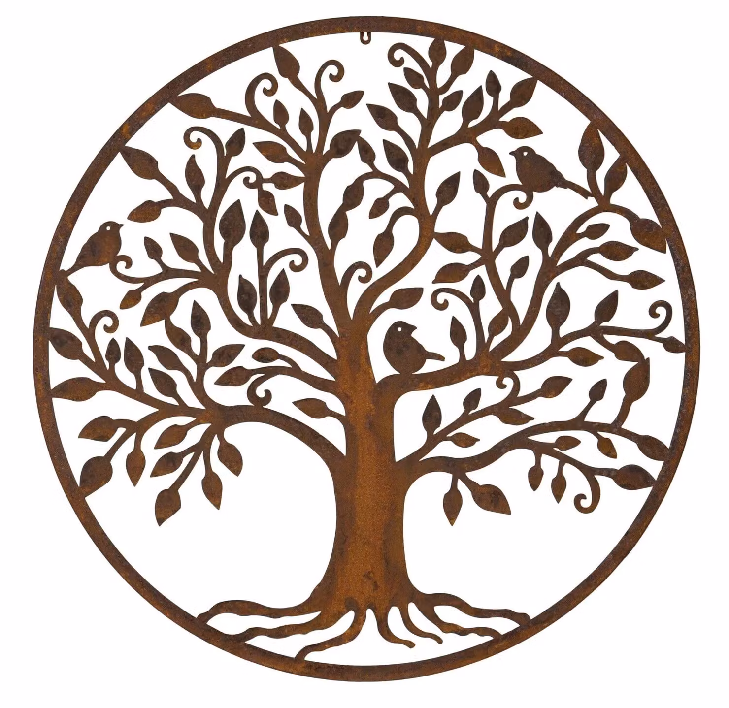 F&G Supplies Rustic Round Metal Tree and Bird Wall Art Plaque, Brown, Diameter: 100 cm – 2
