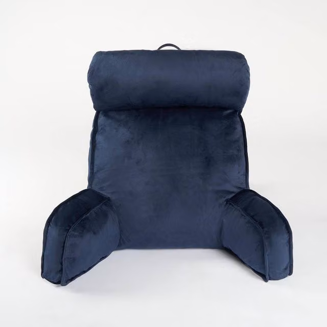 VOGREX Navy Blue Contoured Plush Lumbar Support Reading Pillow with Arms – 1