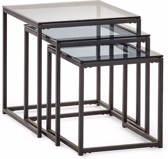 Cheshire Stirling Nest of 3 Modern Square Tables in Black and Smoked Glass – 1