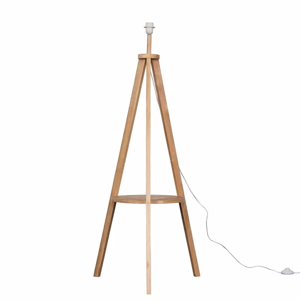 ValueLights Morrigan Free Standing Wooden Tripod Shelved Floor Lamp Base in Light Oak – 2