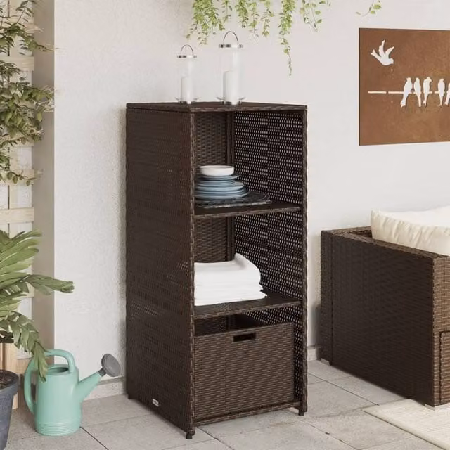 Berkfield Home Brown Poly Rattan Garden Storage Cabinet with Internal Shelves and Drawers W/D/H: 50 x 55 x 115 cm – 1