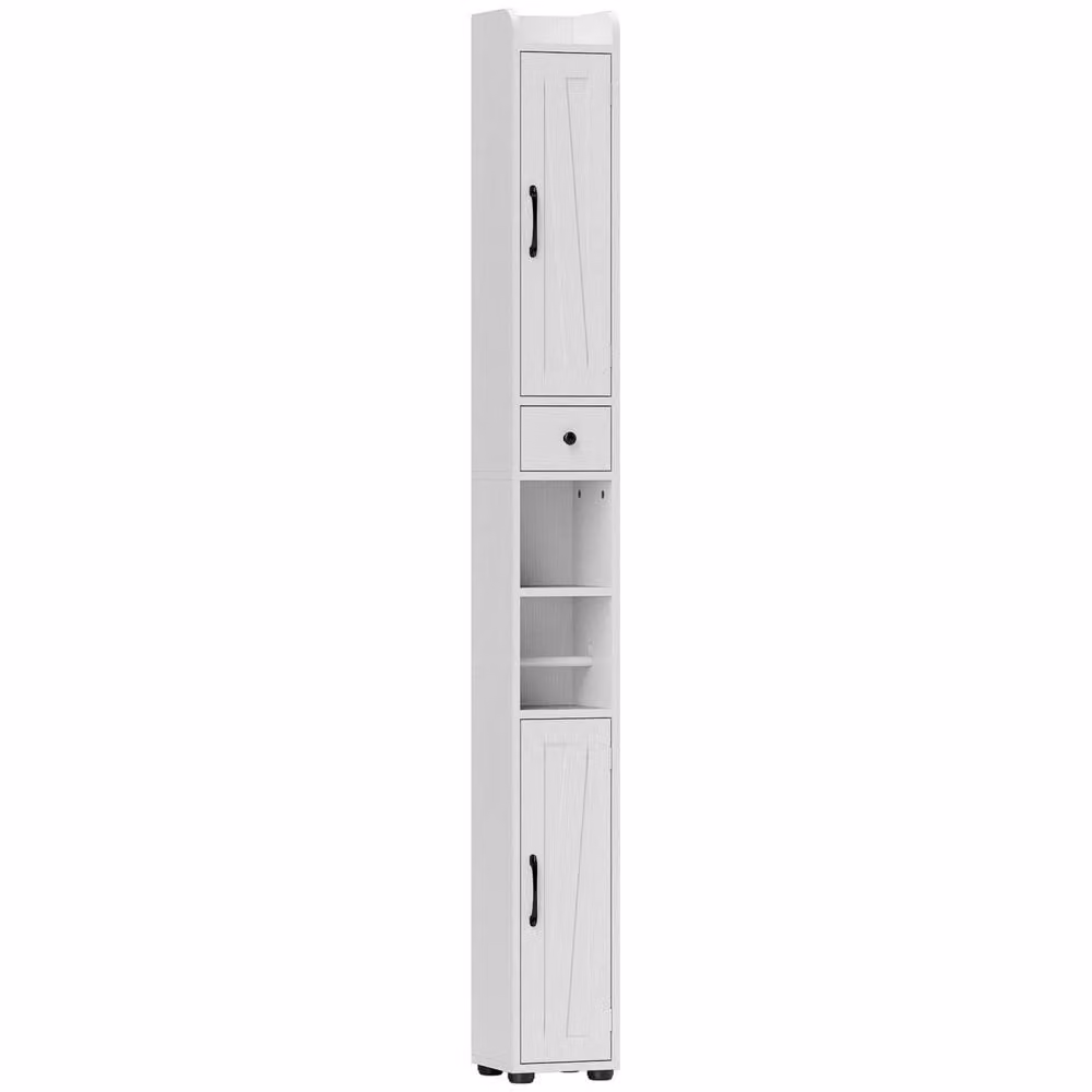 Wyld Haus Mittori Slim Farmhouse Bathroom Cabinet in White with Barn Doors and Toilet Roll Holder – 2