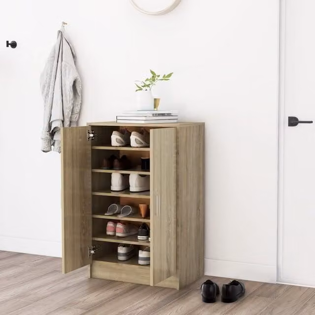 Berkfield Home Sonoma Oak Shoe Cabinet in Brown, W/D/H: 60 x 35 x 92 cm
