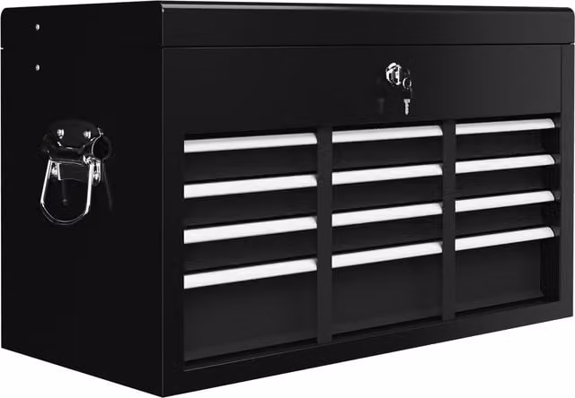 HOMCOM 6 Drawer Metal Tool Chest with Lockable Top Case and Ball Bearing Runners, Black, W: 600 mm, D: 260 mm, H: 340 mm