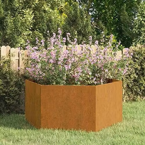 vidaXL Rusty Corten Steel Planter Tub, Brown, W: 90 cm, D: 90 cm, H: 45 cm