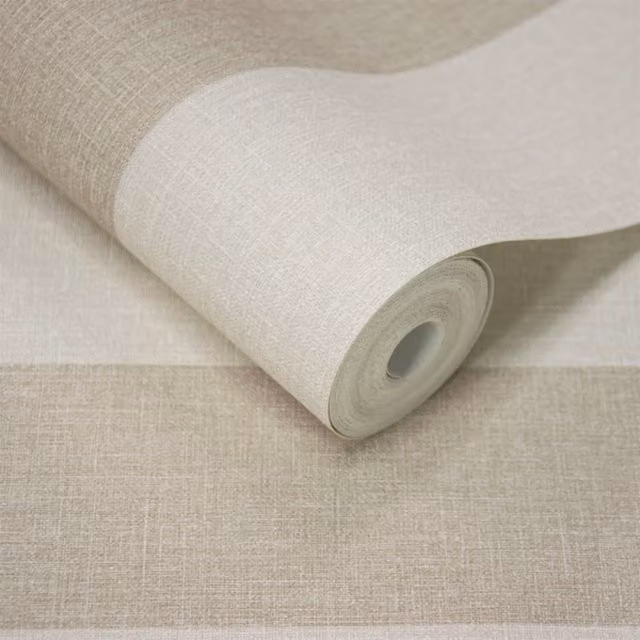 Grandeco Boutique Pure & Protect Stratus Stripe Linen Textured Antibacterial Wallpaper, Beige