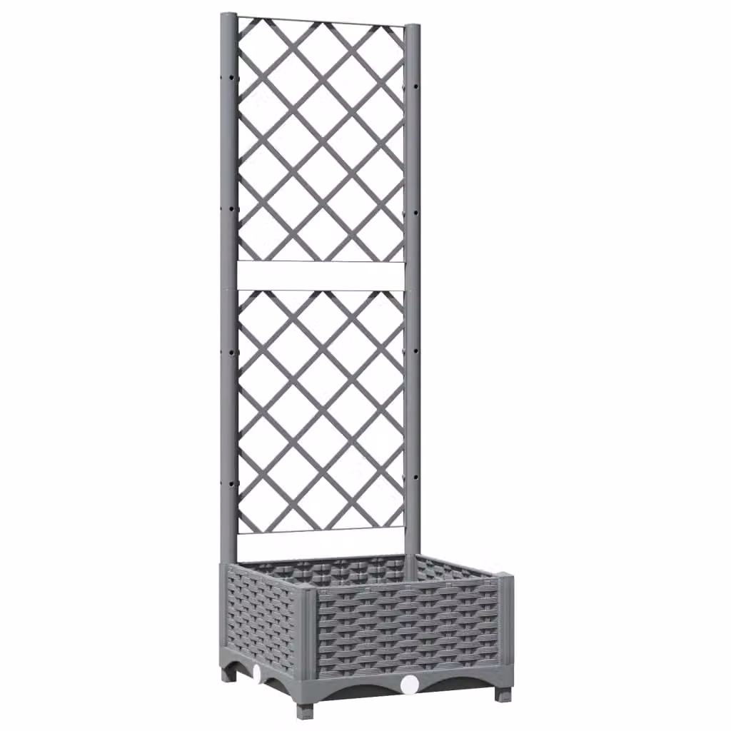 Berkfield Home Garden Planter with Trellis in Light Grey, W/D/H: 40 x 40 x 121.5 cm – 2