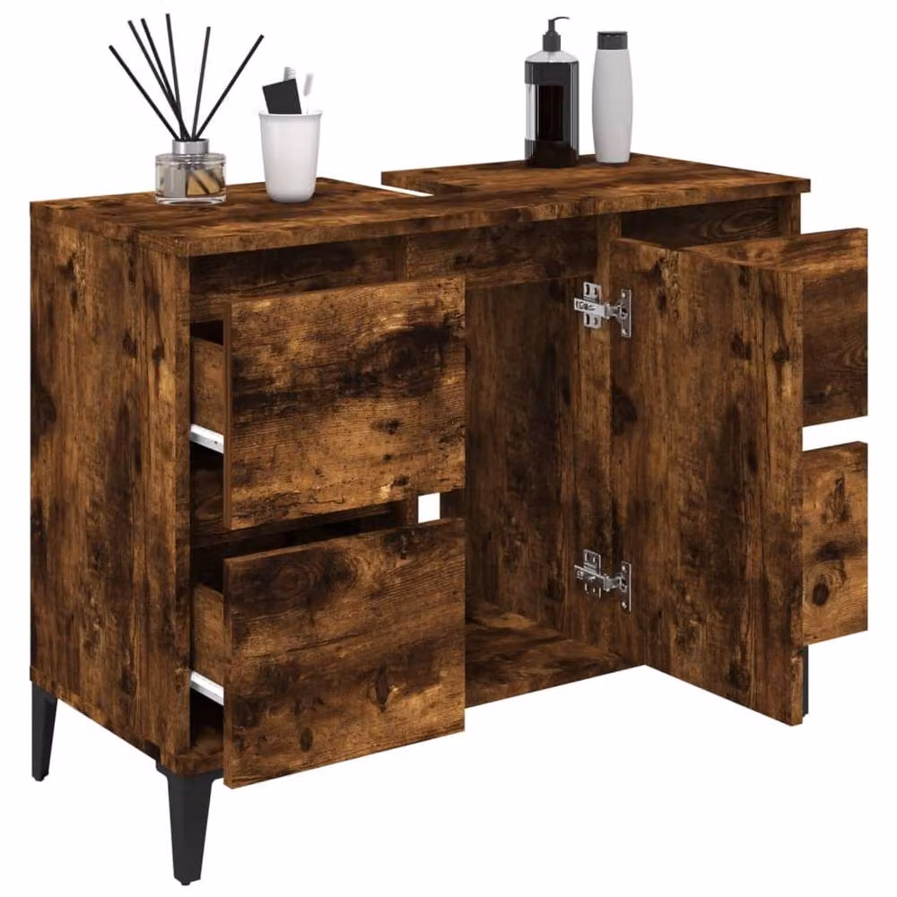 Berkfield Home Smoked Oak Sink Cabinet in Brown, W/D/H: 80 x 33 x 60 cm – 3