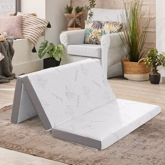 Costway Double Size Gel-Infused Tri-fold Memory Foam Mattress Topper in White, W: 140 cm x D: 200 cm, Thickness: 10 cm
