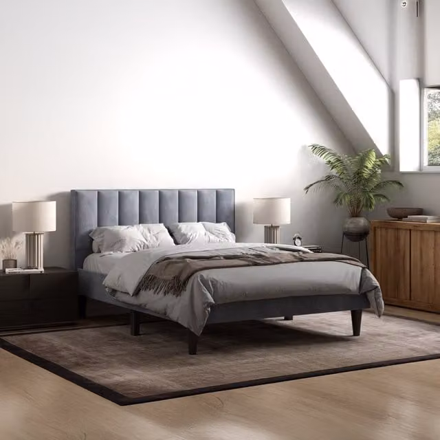 Flair Upholstered Fabric Bed in Grey, W/D/H: 140 x 200 cm