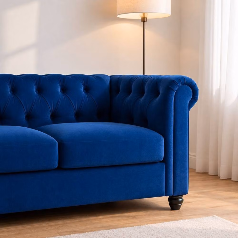 Sofaya Hampton 3 Seater Chesterfield Sofa in Blue Velvet – 2