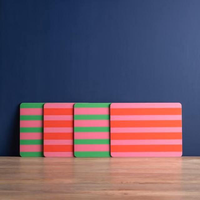 Creative Tops Set of 4 Retro Striped Rectangle Placemats in Pink and Green with Cork Backing, W: 30 cm, D: 22 cm, H: 1.5 cm