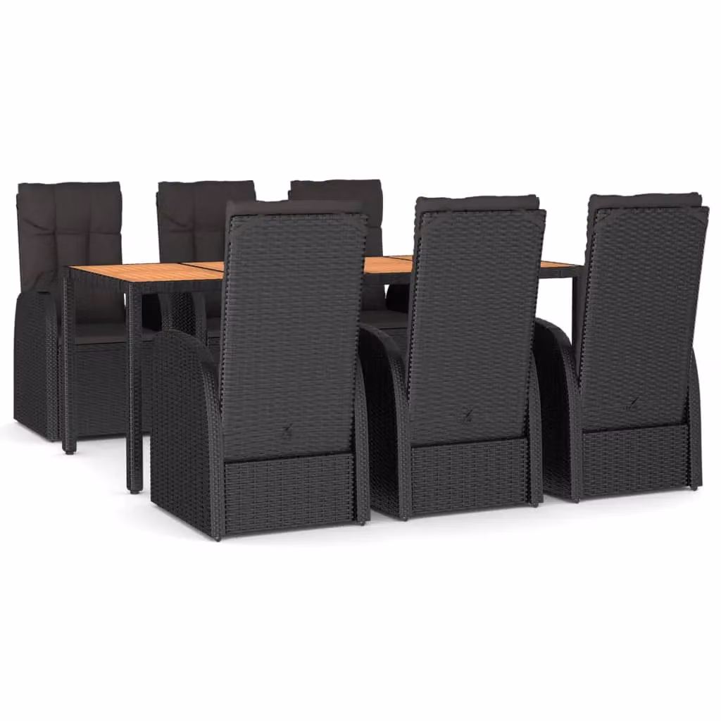 Berkfield Home 7 Piece Black Poly Rattan and Solid Acacia Wood Garden Dining Set – 2