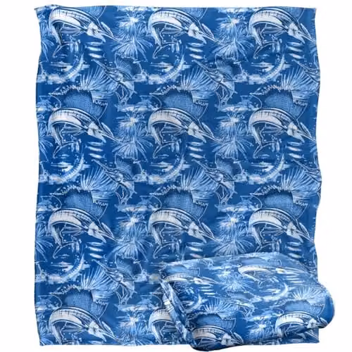 JQ Licensing Sailfish Tiki Fishing Pattern 2 Super Soft Fleece Throw Blanket, White, W/D/H: 152 x 127 cm – 1