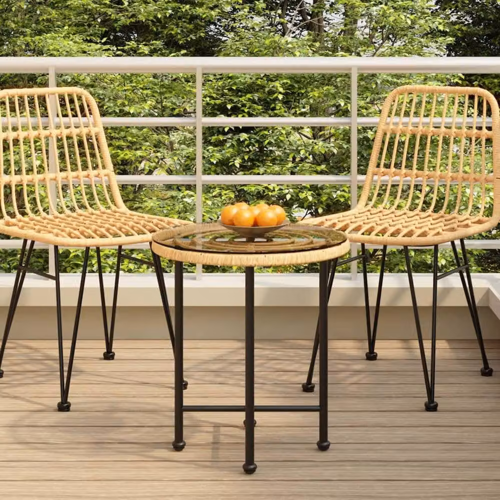 Berkfield Home Modern Dining Table in Brown with Tempered Glass and Steel, Diameter: 50 cm – 2