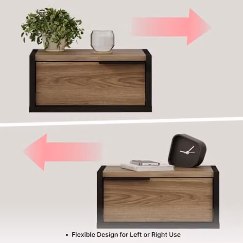 HOCUS PICUS Eco Wall Mounted Nightstand in Black Whiskey Oak Wood and Metal – 3
