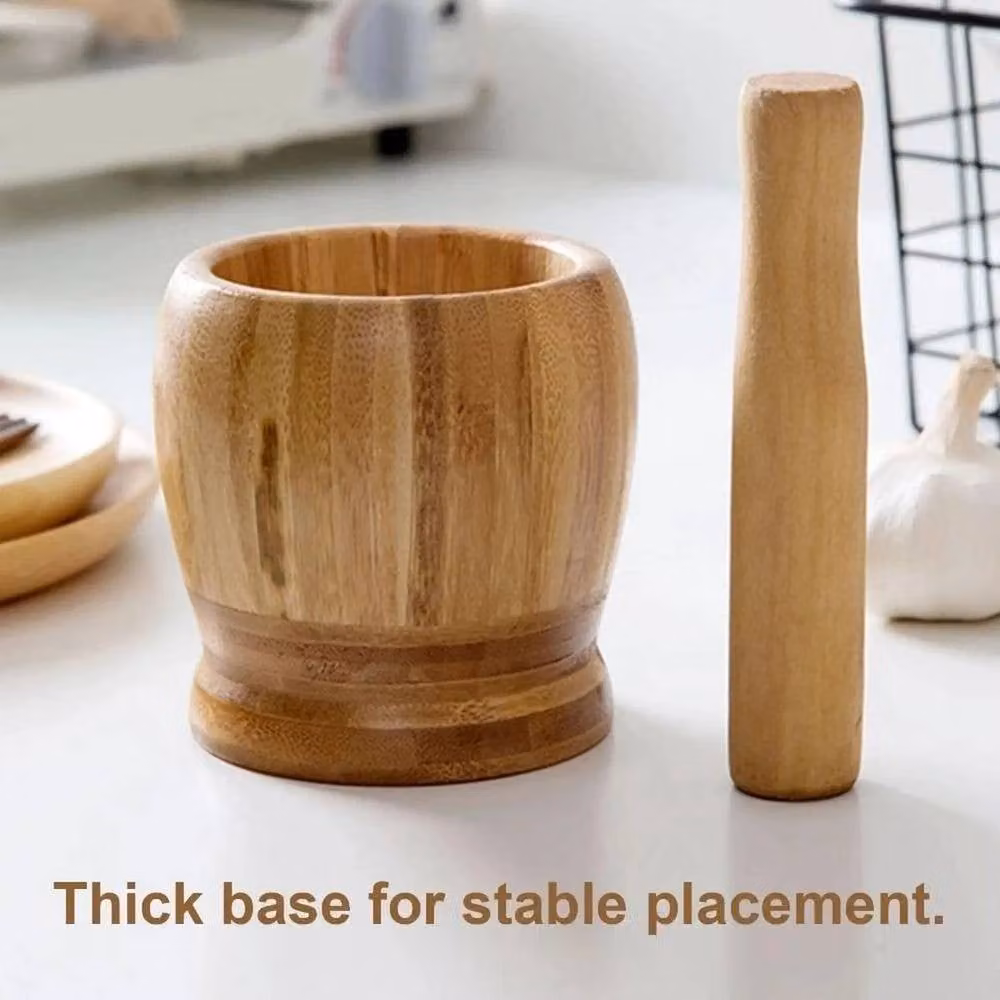 PAWNORA Wooden Mortar and Pestle Grinding Bowl Set in Brown – 2