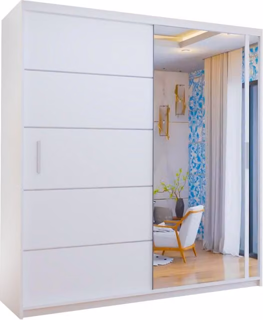 Sliding Wardrobes 4 u Volga Modern Sliding Mirror Door Wardrobe in White and Silver, Width: 203 cm
