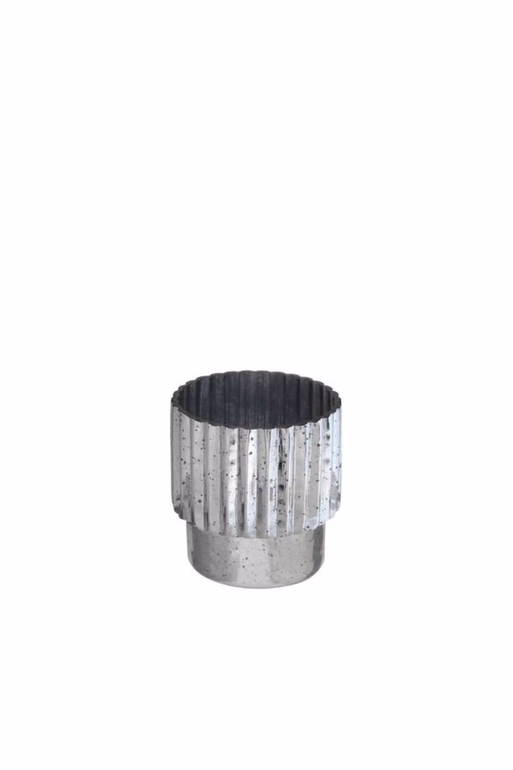 KDMD Silver Tonal Ribbed Cylinder Vase, Height: 15 cm – 2
