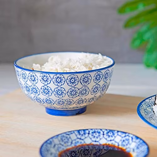 Nicola Spring Floral Stoneware Rice Bowls in Blue, Pack of 6 – 2