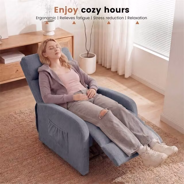 EONLION Grey Push Back Recliner Chair with Armrests and Lumbar Support, Width: 100 cm – 1